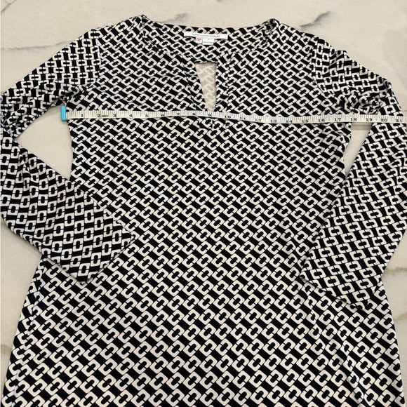 DVF Diane Von Furstenberg Dress Size 4 Black White Chain Link Silk - Picture 3 of 16